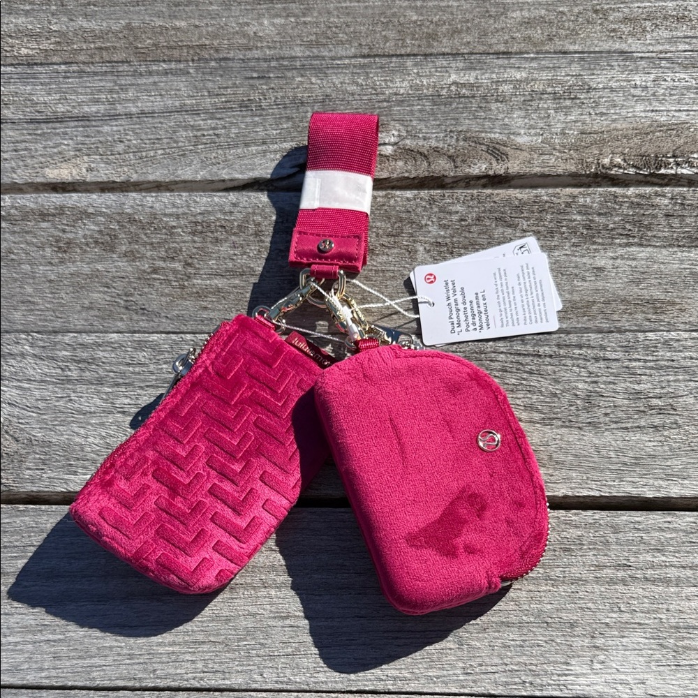 Lululemon Dual Pouch Wristlet – Monogram Velvet – Berry Rumble – NWT